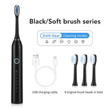 Six Modes Electric Ultrasonic Toothbrush IPX67 Home Soft Hair USB Charging Waterproof Adult Tooth Cleaner Automatic Couple Set