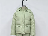 Women Striped Hooded Puffer Two Piece Outfit Oversized Cropped Jacket Baggy Pants Set Daily Outdoor Fashion Matching Outfit