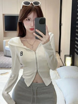 Y2k American Vintage Zip Up Hoodies 2000s Long Sleeve Subculture Hooded Sweatshirt Hot Girl Letter Short Slim Autumn Coat Chic
