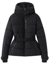 Women's Winter Hooded High Waist Padded Sport Parkas Coats with Belt Female Elegant Thick Warm Pockets Windproof Skiing Jackets