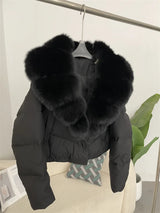 Down Jacket Women Short Puffer Jacket Thick New Big Natural Real Fox Fur Coat  Autumn Winter Female White Duck Down Coat Feather