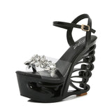 PU leather Strange Style Platform Sandals Women customized Heel Wedges Shoes Big Size Rivet High Heel  Gladiator Sandals