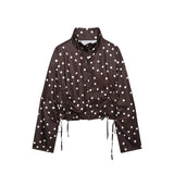 Women's Polka Dots Jacket with Tie New 2026 Spring Long Sleeve High Collar Loose Women Versatile Short Coats Chic Female Jackets