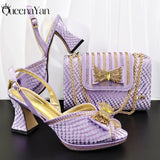 QueenaYan 2026 New Italian Pumps and Bag To Party  INS Style Open-Toe Rhinestone Elegant High Heels for Women Party