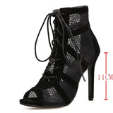 Black Sexy Lace Up Cross-tied Women Shoes Comfort High Quality Thin Heels Open Toe Dancing Sandals Ankle Strap Hollow Out Pumps