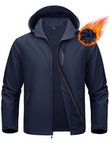 TACVASEN Hooded Rain Softshell Jacket Mens Fleece Lined Waterproof Jacket Work Jacket Outdoor Trekking Hiking Windbreaker Male