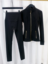 Gold zipper jacket and yoga pants set, sportswear, quick-dry and breathable, slimming and lightweight, tight-fitting