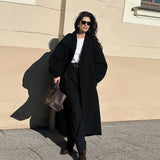 Women's Elegant Faux Suede Long Jacket Stand Collar Bat Sleeve Solid Overcoat Outwears 2025 Autumn Winter Female Streetwears