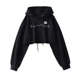 Sexy Short Hooded Sweatshirts Women Fashion Solid Color Long Sleeve Crop Tops Korean Streetwear Pullover Hoodies Female