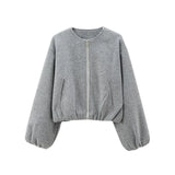 MUJER Black Bomber Jackets for Women Zipper Varsity Jackets Women Soft Cropped Jackets Woman 2025 Long Sleeve Winter Coat Female