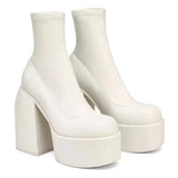 Women New Fashion Short Boots Women Sexy Leather Boot Square toe casual Zipper high heels Casual thick soled women shoes Zapatos
