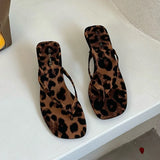 Fashion Square Toe Women 4CM Heels Slippers Slides Sandals Summer Casual Female Flip flops Ladies Thin Heel Slippers Shoes Pumps
