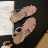 DIMANYU Women's Roman Sandals 2023 Summer New Flat Retro Real Leather Ladies Sandals Hollowed Women's Cage Shoes