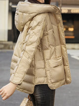 Winter Women 90% White Duck Down Coat Female Stand Collar Single-Breasted Puffer Jacket Casual Loose Hooded Parkas Coat Women