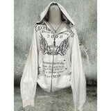 Korean Fashion Sweatshirts Harajuku Gothic Printed Coats Jackets Subculture Vintage Faux Fur Hooded Women Casual Y2k Clothing