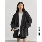 CHIC VEN Women's Woolen Coats Fashion Solid Loose Warm Jackets Korean Casual Office Lady Female Clothing Spring Autumn New 2026