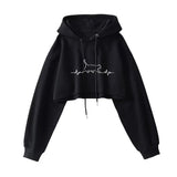 Sexy Short Hooded Sweatshirts Women Fashion Solid Color Long Sleeve Crop Tops Korean Streetwear Pullover Hoodies Female