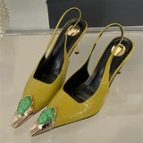 Aneikeh Street Style Design Metal Square Head Diamonds Woman Pumps Sandals Elegant Sexy Low-heel Banquet Prom Slingbacks Shoes