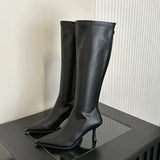 Soft Leather Pointed Toe Knee High Boots High Heels Zipper Women Pumps Ladies Long Stretch Modern Boots