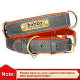Customized PU Leather Nameplate Dog Collar Soft Padded Dogs Collars Free Engraving Name for Small Medium Large Dogs Adjustable