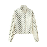 TARUXY Fashion Polka Dot Print Jacket Coat Women's Stand Collar Long Sleeved Workwear Coat Ins Hot Short Casual Female Jackets