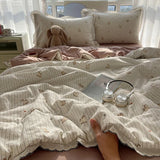 Summer Quilt Korean Style Duvet with Lace Single/Queen Size Comforter Flower Printed Quilted Blanket 여름이불 (No Pillowcase)