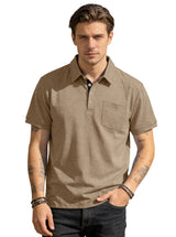 Men's Casual Business Polo Shirt Lapel Collar Chest Pocket Loose Short Sleeve Summer Daily Wear 2026 Summer New Men's Polo Shirt