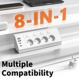 EU desktop corner power strip, a power strip with multiple switches independently controlling the outlets, extension cord power