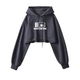 Sexy Short Hooded Sweatshirts Women Fashion Solid Color Long Sleeve Crop Tops Korean Streetwear Pullover Hoodies Female