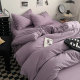 Washed Cotton Bed Linen Bedding Set 4 Pieces Bed Sheets Set Solid Color Comforter Cover Couple Queen King Size Bed Quilt Cover