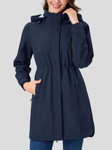 TACVASEN Women's Long Hooded Jacket Fleece Lined Softshell Jacket Waterproof Windproof Hiking Jacket Rain Coat Windbreaker Parka