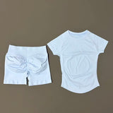 2 Pcs HISTELLO Sports Gym Sets Short Sleeve Seamless Yoga Clothing Fitness Set Women Workout Running Sports Short Leggings Suit