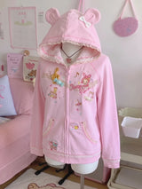 Japanese Cute Coat Embroidery Rabbit Ear Hooded Subculture Kawaii Y2k Tops Casual Fashion Sweet Coats Ropa Mujer Women Clothing