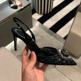 White Wedding Shoes, Rhinestone Pointed Crystal Toe Sandals, New High-heeled Shoes, Sexy Single Shoes