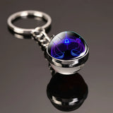 12 Constellation Key Chain Luminous Double Sided Glass Ball Pendant 12 Zodiac Key Chain Fashion Birthday Gift for Men and Women