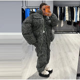 Chic Leopard Hooded Puffer Coat Set Women Quilted Full Sleeve Zip Jacket Wide Leg Pants 2026 New Lady Winter Thicken Warm Outfit