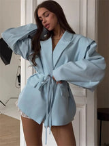 Tossy Elegant Commute Suit jacket Female Lace-Up Loose Pocket Patchwork Lapel Party Looks Outwear For Women Bandage Coat jacket