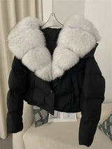 Down Jacket Women Short Puffer Jacket Thick New Big Natural Real Fox Fur Coat  Autumn Winter Female White Duck Down Coat Feather
