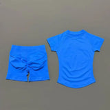 2 Pcs HISTELLO Sports Gym Sets Short Sleeve Seamless Yoga Clothing Fitness Set Women Workout Running Sports Short Leggings Suit