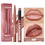 2Pcs/set Matte Soft Mist Slanted Mouth Lipstick + Lip Liner Set Combo Light Matte and Non-Drying Waterproof Non-Stick Lip Set