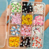120PCS Box Mixed Hello Kitty 3D Nail Charms Cute Cartoon Resin Ornaments Kawaii DIY Nail Art Manicure Decor Accessories