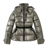 Women's Winter Hooded High Waist Padded Sport Parkas Coats with Belt Female Elegant Thick Warm Pockets Windproof Skiing Jackets
