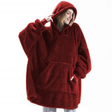 Winter Warm Unisex Double-faced Fleece Hooded Sweatshirts Casual Loose Long Thicken Pocket Pullover Batwing-sleeved Home Clothes