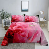 Pink Rose Bed Sheet Sets 3D Print Flowers Bed Flat Sheet for Women Girls King Queen Full Twin Size 2/3pcs Bed Linen Room Decor