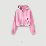 ZODF Retro 2025 Winter Women Short Zipper Hoodies Female Girls Loose 355gsm Thick Fleece Hooded Zip-up Coat Streetwears HY0448