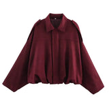 HH Women's Street Fashion Solid Loose Suede Texture Coats Causal Long Bat Sleeves Lapel Zipper Fly Winter Vintage Jackets