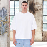 300GSM Heavyweight Cotton Boxy Cropped Tee | Slim Neck Streetwear T-Shirt Hip Hop Men's Short Wide Distressed Shirt