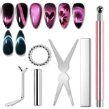 YIKOOLIN 6Pcs Cat Eye Magnet Set French Tip Heart & Flower Design Nail Art Gel Polish Manicure Tools for DIY Nail Art