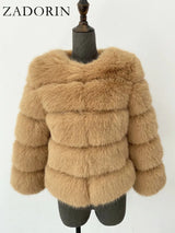 ZADORIN S-6XL Mink Coat Winter Black White Faux Fur Coat Woman Elegant Fluffy Faux Fur Jacket Top Short Fur Coats Woman Clothing