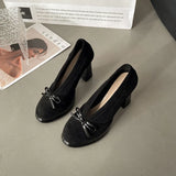 Women's High Heels 2025 Spring Autumn New Vintage Fashion Bow Knot Party Chunky Heels Outdoor Non Slip Luxury Mary Jane Shoes